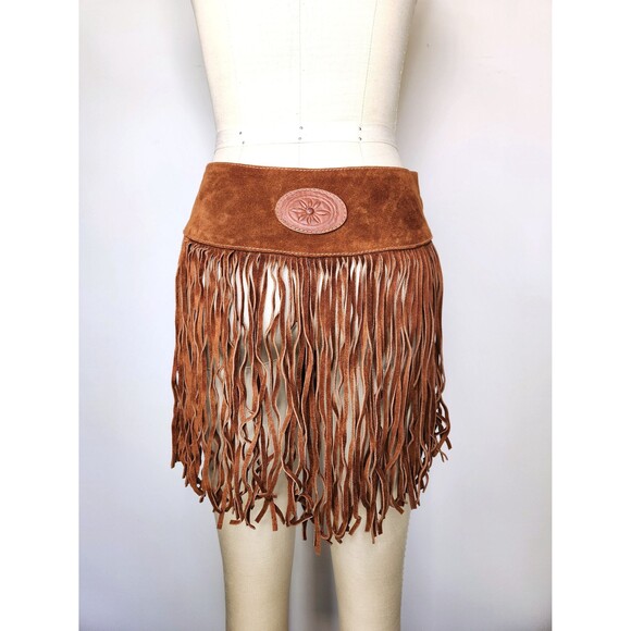 Fringed Leather Mini Skirt Festival Gypsy Tribal Warrior Gladiator Medieval S/M - Picture 5 of 10